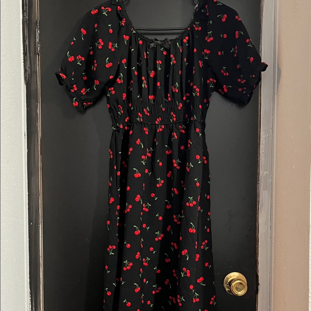 Black Dress with Cherry Print